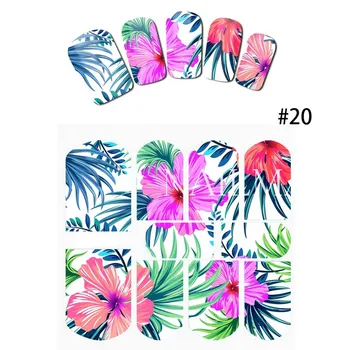 1 list Tropický Kvet Nechtov Vody Obtlačky Letný Strom Nail Art Nálepky Tetovanie Obtlačky tobogán
