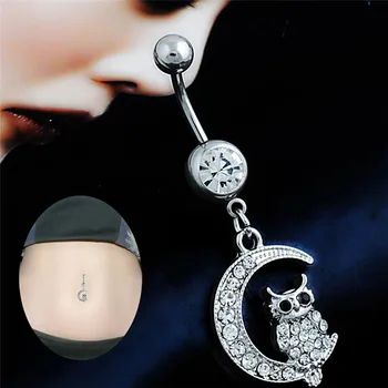 1Pc Brucho Tlačidlo Krúžok Piercing Šperkov White Moon Sova Prívesok Pupka Piercing Pre Ženy