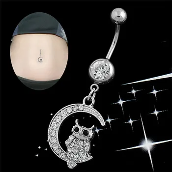 1Pc Brucho Tlačidlo Krúžok Piercing Šperkov White Moon Sova Prívesok Pupka Piercing Pre Ženy