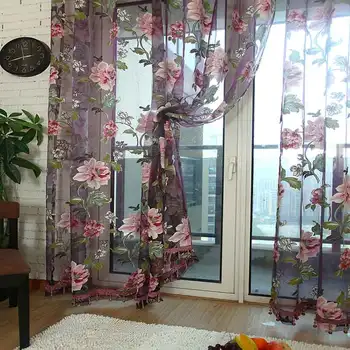 1pcs Krásne Pivónia Vzor Priadza Záclony Kvet luxusné Tylu Priesvitné tkaniny 3D Závesy pre Obývacej Izby, Spálne, Okno Dekorácie