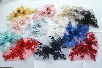 3D farebné svadobné šaty čipky nášivka DIY plavidlá kvet patch odev, pomocný materiál zlato modrý patch