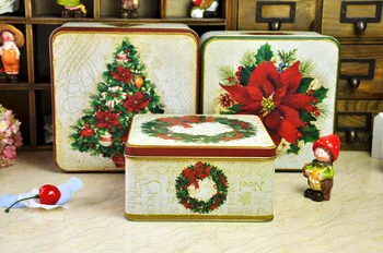 3ks/set Štýle Vianoc Tin Metal Box Úložný Box Šperky Prípade Candy Box Vianočný darček prípade