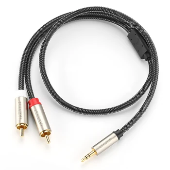 AV135 HIFI 3,5 mm na 2 RCA Audio kábel Kábel Adaptéra RCA Jack Káble Samec Samec Nylon Pletená Aux Kábel pre iPhone, MP3 DVD, Zosilňovač