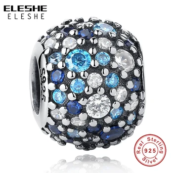 ELESHE 925 Sterling Silver Tichom Mozaiky Čaro Modrej Krištáľovo CZ Perličiek Fit Pôvodné ELESHE Náramok, Náhrdelník Autentické Šperky
