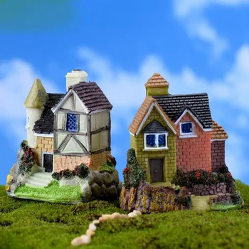 Európa Dom Villa Obrázok dekoratívne mini víla záhrada cartoon Budovy, sochy miniatúrne Moss ozdoby živice plavidlá TNB117