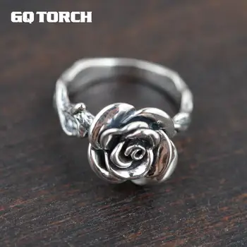 GQTORCH Skutočný Čistý 925 Sterling Silver Vintage Rose Flower Prstene Pre Ženy Zilveren Ringen Dames 925 Thai Striebro