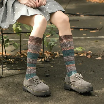 Japonsko Harajuku Vintage Prekladané Žena, Ponožky Zimné Móda Kompresie Vysokej Školy dámske Ponožky Dlhé Hrubé Žena Bavlnené Ponožky
