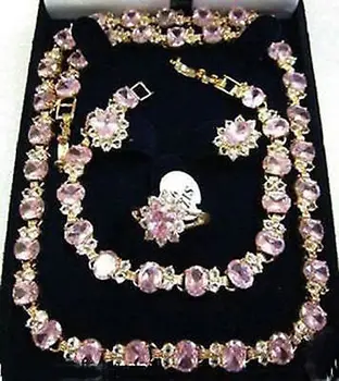 Jemné Šperky real nové Módne Cubic Zirconia Trendy %Krásny ružový kryštál náhrdelník náramok náušnice prsteň