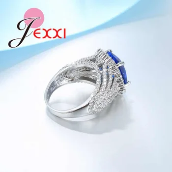 JEXXI Nové Módne Luxusné Svadobné Zásnubné Prstene pre Milovníkov Námestie Modrý Zirkón 925 Silver Micro Pave Crystal Večnosti Krúžok