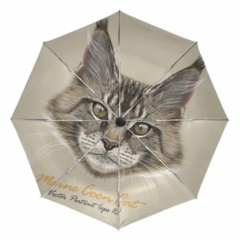 Maine Coon Mačka Dáždnik Slivka Dážď Ženy Skladacie Dáždniky Anti-UV Plne-Automatické Krásne Dážď Slnečníky