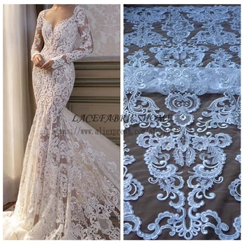 Módne svadobné štýl, vysokú kvalitu rayon flitrami kábel vyšívané svadobné/ evinging šaty textílie, čipky 1 YARD