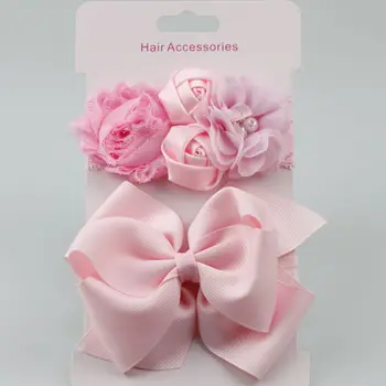 Na predaj 2 ks 2018 Nové Ružovej Čipky vlasy kapela elastický double vlasy Luk kvet hlavový most roztomilé dievčatá pokrývku hlavy deti vlasy príslušenstvo