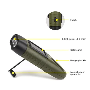 Profesionálne Prenosné LED Ručné Kľuky Dynamo Solárnej Energie Baterka Pochodeň pre Outdoor Camping, Horolezectvo Tradičný Dizajn