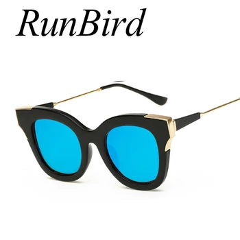 RunBird Cat Eye slnečné Okuliare Ženy Najnovší Módny Návrhár Povlak Zrkadlá Kovov Ohýbaním Chrámu Slnečné Okuliare Feminino UV400 607R