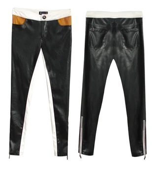 S-5XL! dámske módne elastické farebný blok kožené nohavice slim ceruzkou nohavice bežné zips tesný Spevák kostýmy oblečenie