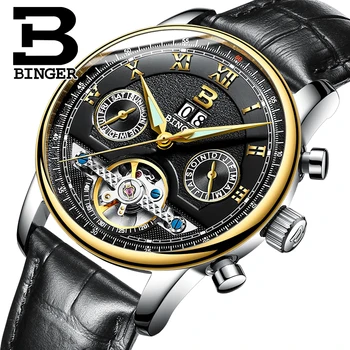 Švajčiarsko BINGER pánske hodinky, luxusné značky Tourbillon viaceré funkcie vode odolné Mechanické náramkové hodinky B-8603M-10