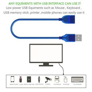 0,3 M 0,5 M 1,5 M 3M 5M Nové USB2.0 Predlžovací Kábel Mužov a Žien USB Adaptér Transparentná Modrá Anti-interferencie Dual Tienenie