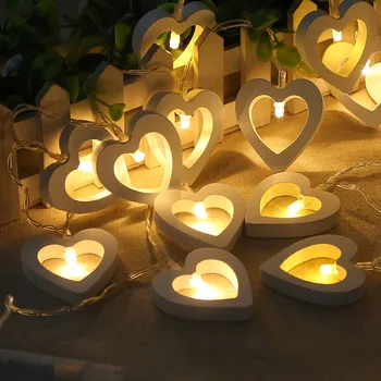 1.2 m LED Lampa v Tvare Srdca Svadobné Dekorácie Suché Batérie Drevené LED Reťazec Svetlo Na Vianoce, Valentína Dekor Strany Darček