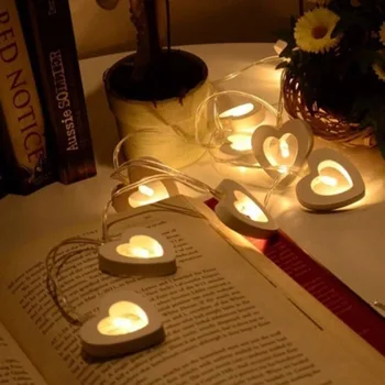 1.2 m LED Lampa v Tvare Srdca Svadobné Dekorácie Suché Batérie Drevené LED Reťazec Svetlo Na Vianoce, Valentína Dekor Strany Darček