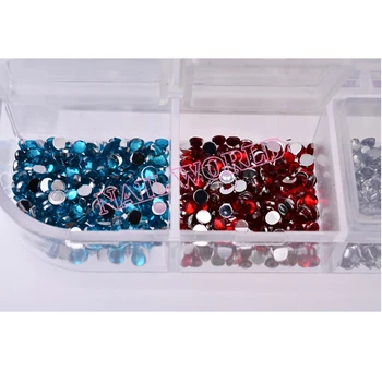 1.5-2 mm Kolo Akryl Kamienkami,1 Box Zmiešané 12colors Ploché Späť 3d Nail Drahých Kameňov,Lesk Nechtov Manikúra Dekorácie Diamanty