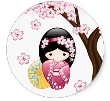 1.5 palca Jar Kokeshi Bábika - Roztomilý Japonské Geisha Dievča Klasické Kola Nálepky