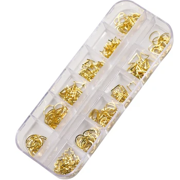 1 box 3D gold metal Kamienkami zliatiny 12 tvary kruhový rám Pre Nail Art Tipy Dekorácie, krásu, Styling Nástroje a Príslušenstvo