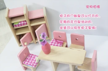 1 izba detská drevená bábika dom deti Deti drevo domu s nábytkom, kuchyňa /spálňa/ jedáleň/obývacia izba Vianočné darčeky