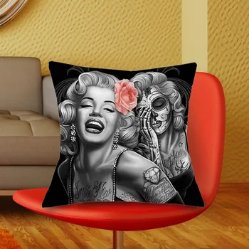 1 Ks 43*43 cm Sexy Marilyn Monroe Vankúše Bielizeň Vankúš Tvorivé Tetovanie Lebky Vankúš Pre Obývacia Izba Izba