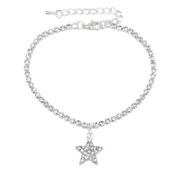 1 ks Crystal Silver Star Prívesok Anklet Pláži Plnej Drahokamu Nohy Reťazca Členok Pre Ženy Módne Šperky Darček