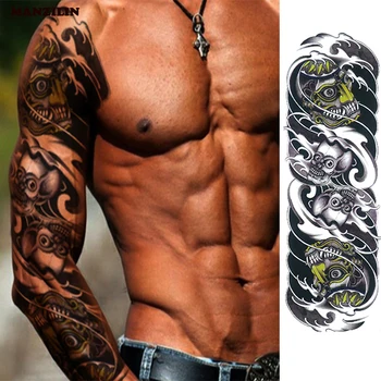 1 Kus Dočasné Tetovanie Nálepky Lebky Vlna Diabol, Plný Kvet Tetovanie s Ramenom Body Art Veľké Veľké Falošné Tetovanie Nálepky