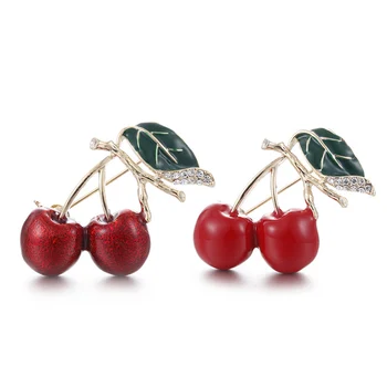 1 Kus Roztomilý Krásne Zelené Listy Cherry Brošňa Červenú Kvapku Oleja Corsage Na Denné Nosenie, Pre Ženy Darček