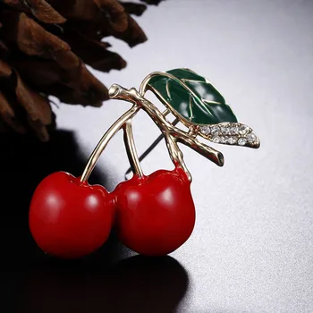 1 Kus Roztomilý Krásne Zelené Listy Cherry Brošňa Červenú Kvapku Oleja Corsage Na Denné Nosenie, Pre Ženy Darček