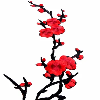 1 Kus Slivka Kvet Kvet Škvrny Žehlička na 3D Vyšívané Patch Red Rose Nášivka Šiť Na DIY Opravy Doplnky, Oblečenie Záplaty
