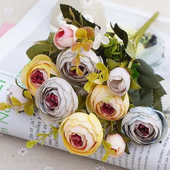 1 Kyticu Umelých Kvetov lacné Hodvábneho kvetu Európskej Patria malé čajové bud Falošný List Svadobné Domácej Strany vázy na Ozdobu