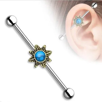 1 Obr Nové Módne Rezbár Modrý Kameň V Uchu Činku Priemyselné Piercing V Pohode Laloky Ear Piercing Konektor Pre Ženy Vintage Telo Šperky