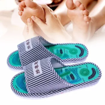1 Pár Pruhovaný Vzor Reflexológia Nohy Acupoint Papuče Masáže Podporujú Krvný Obeh Relax Bavlna Starostlivosť O Nohy Topánky