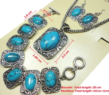 1 Set-Top Antique Silver Modrý Kameň, Náramok, Náušnice, Náhrdelník 3 v 1 Šperky Veľa Veľkoobchod Šperky Set Doprava Zadarmo LR287