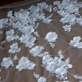 1 yard Off white flitrami perly 3D kvety na oka svadobné/svadobné/večerné šaty textílie, čipky 51