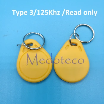 10 ks Žltá Farba Typ 3 Rfid 125khz Keyfobs Kartu Kľúčové karty pre Systém Kontroly Prístupu len na Čítanie