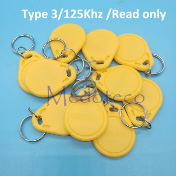 10 ks Žltá Farba Typ 3 Rfid 125khz Keyfobs Kartu Kľúčové karty pre Systém Kontroly Prístupu len na Čítanie