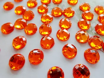 10 mm Kolo flatback 300pcs Šiť na drahých kameňov Oranžová farba kamienkami Acryl crystal kamienkami diamond ručné šitie korálky
