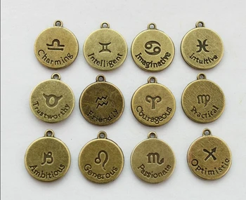 10 súpravy (120pcs) Najrôznejších Antiqued bronz Zverokruhu charms dvanásť súhvezdí Kovový prívesok znamenie veľkoobchod