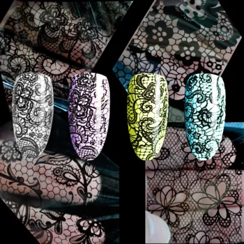 100 cm x 4cm Čiernej Čipky Kvety Nail Art Transfer Fólie na Nechty, Nálepky, Obtisky Tip Dekorácie Lepidlo poľský DIY Zábaly Manikúra Nástroje