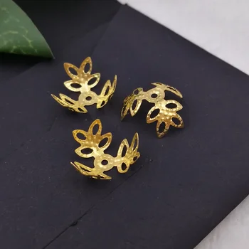 100 ks/veľa 15mm, Zlatá farba Kovu Filigránske Kvety Plátok Korálky Čiapky Nastavenie Šperky DIY Komponenty Zistenia