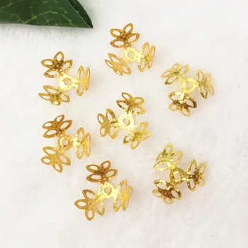 100 ks/veľa 15mm, Zlatá farba Kovu Filigránske Kvety Plátok Korálky Čiapky Nastavenie Šperky DIY Komponenty Zistenia