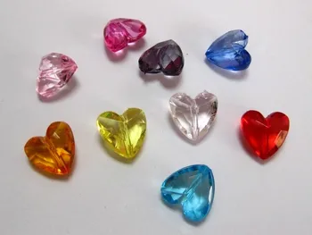 100 Zmiešané Farby Transparentné Akrylátové Tvárou Srdce Korálky Charms 12X12mm