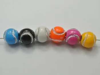 100 Zmiešané Farby Šumivé Striebro Baseball Vzor Akryl Okrúhle Korálky 12 mm