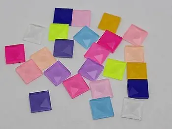 100 Zmiešané Jelly Farba Tvárou Námestie Flatback Sklo Drahokamu Cabochon Gem 10 mm