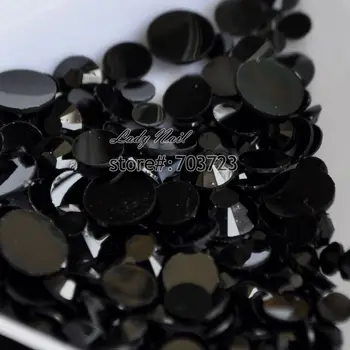 1000 ks 2 mm - 6 mm Mix Veľkosť Čierna Farba, Živice, Akrylové Kolo Drahokamu Šumivé Crystal Kamienkami Nail Art Decoration N02