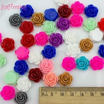 100ks 15 mm Zmiešané Farby, Živice Ruže, Kvety Vŕtané Rose Cabochons Umelé Ruže Korálky Flatback Šperky DIY Plavidlá Príslušenstvo